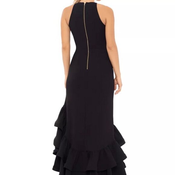 Betsy & Adam Black Ruffle Halter Crepe Gown - Picture 3 of 6